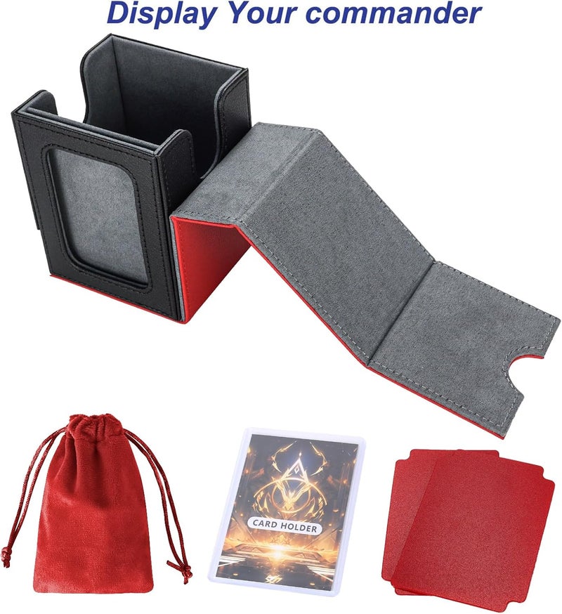 AFIING MTG Deck Box for Commander Display,Card Deck Case Fits 100 Double Sleeved Cards, Magic Commander TCG Card Storage Box with 2 Dividers,Dice Bag and 1 Toploader(Red Black) - Image 5